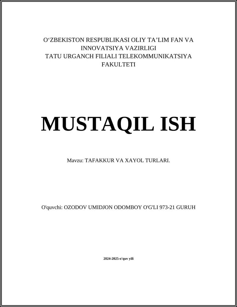 TAFAKKUR VA XAYOL TURLARI