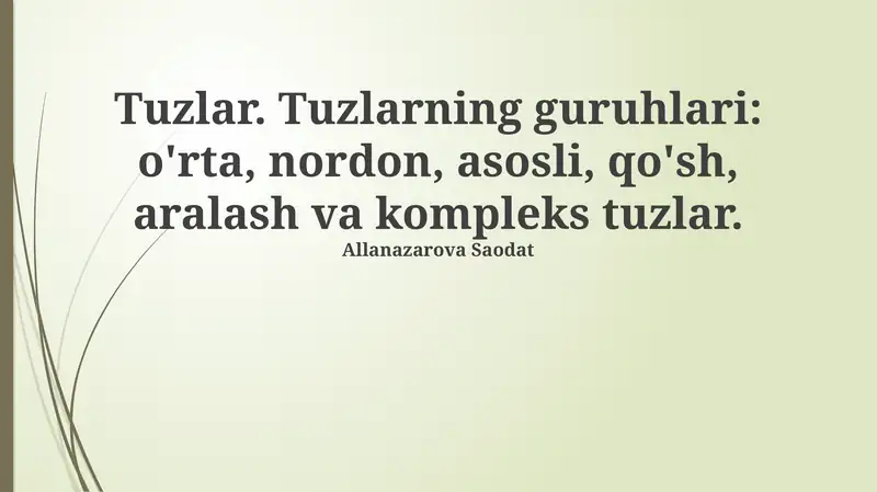 Tuzlar va ularning xossalari