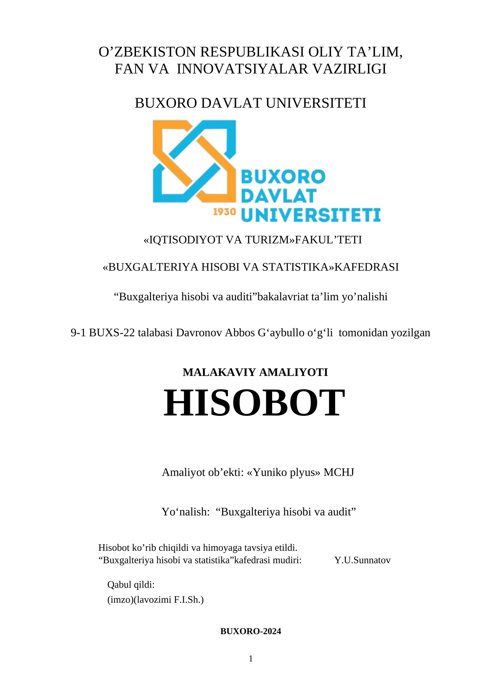 Tamaki tovarlar oldi sotdisi faoliyatli mchj. Amaliyot hisoboti