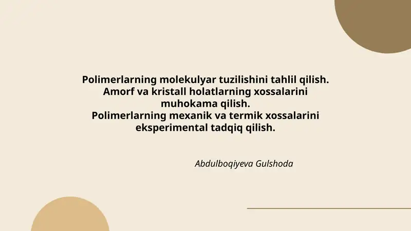 Polimerlarning molekulyar tuzilishini o'rganish