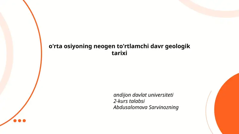 O'rta Osiyoning Neogen va To'rtlamchi Davr Geologik Tarixi