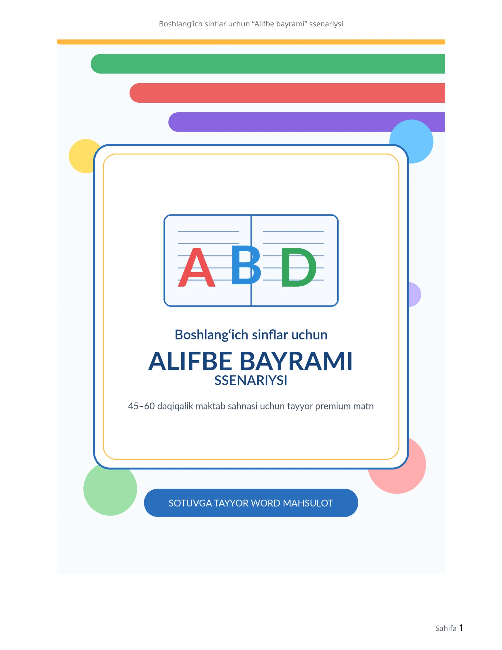 Boshlang‘ich sinflar uchun “Alifbe bayrami” ssenariysi
