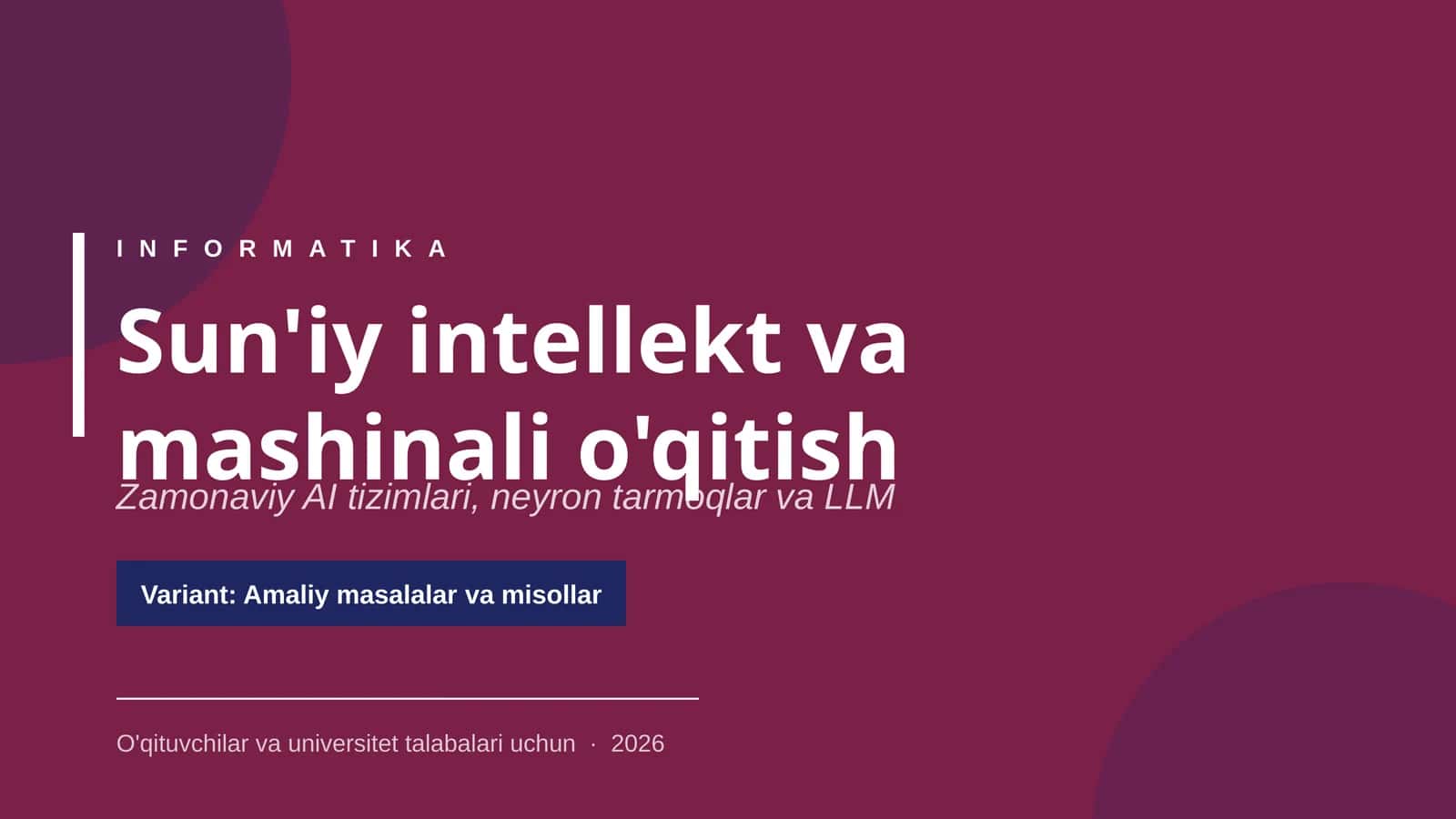 Sun'iy intellekt va mashinali o'qitish