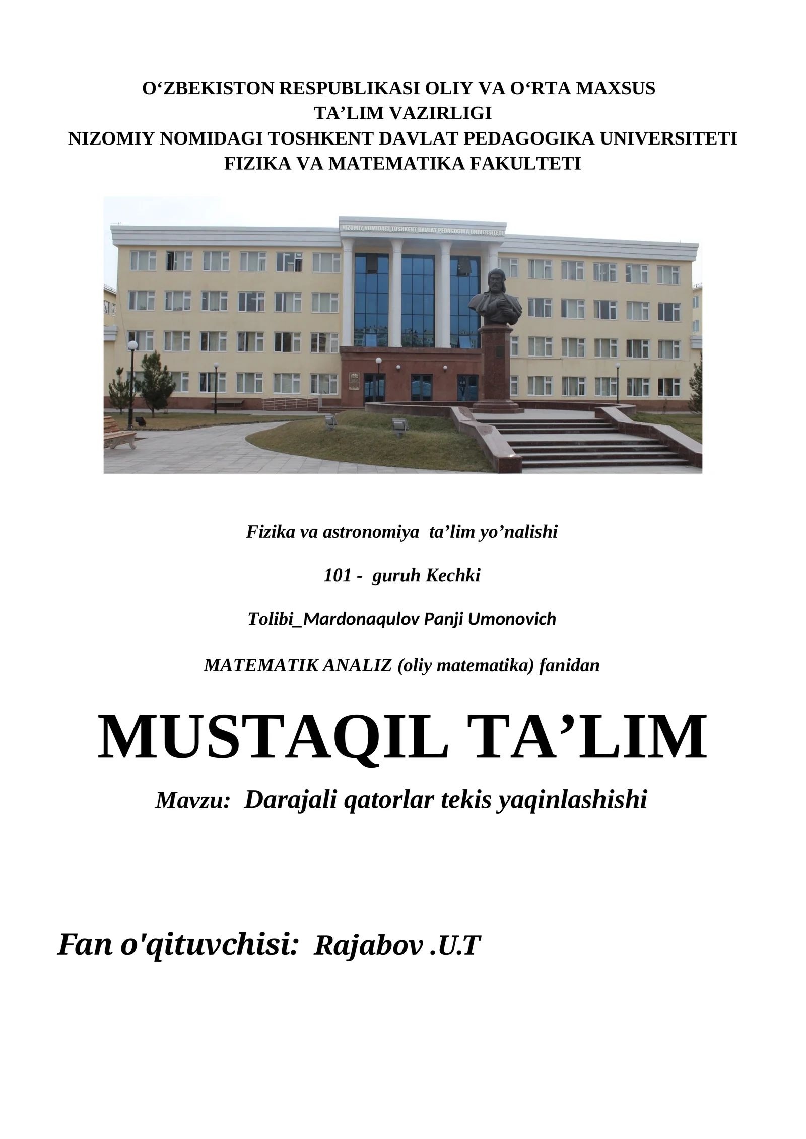 Darajali qatorlar tekis yaqinlashishi