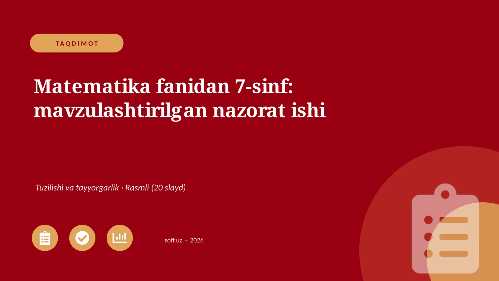 Matematika fanidan 7-sinf: mavzulashtirilgan nazorat ishi