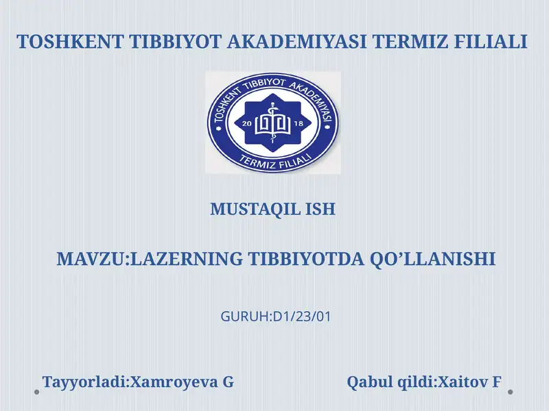 Lazerning Tibbiyotda Qo'llanishi