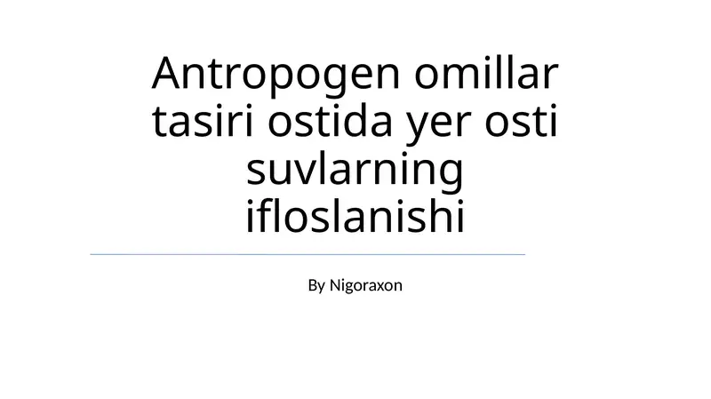Yer osti suvlari ifloslanishi