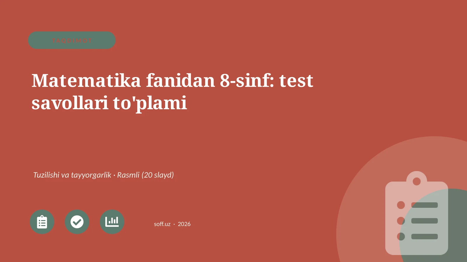 Matematika fanidan 8-sinf: test savollari to'plami