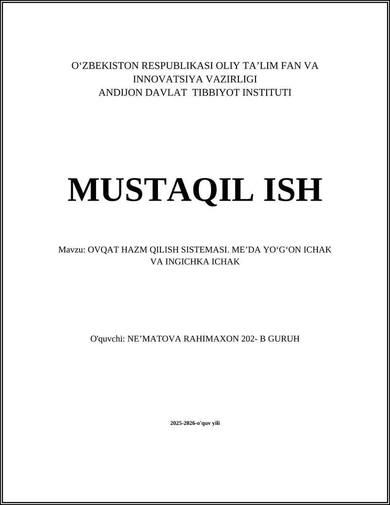 OVQAT HAZM QILISH SISTEMASI