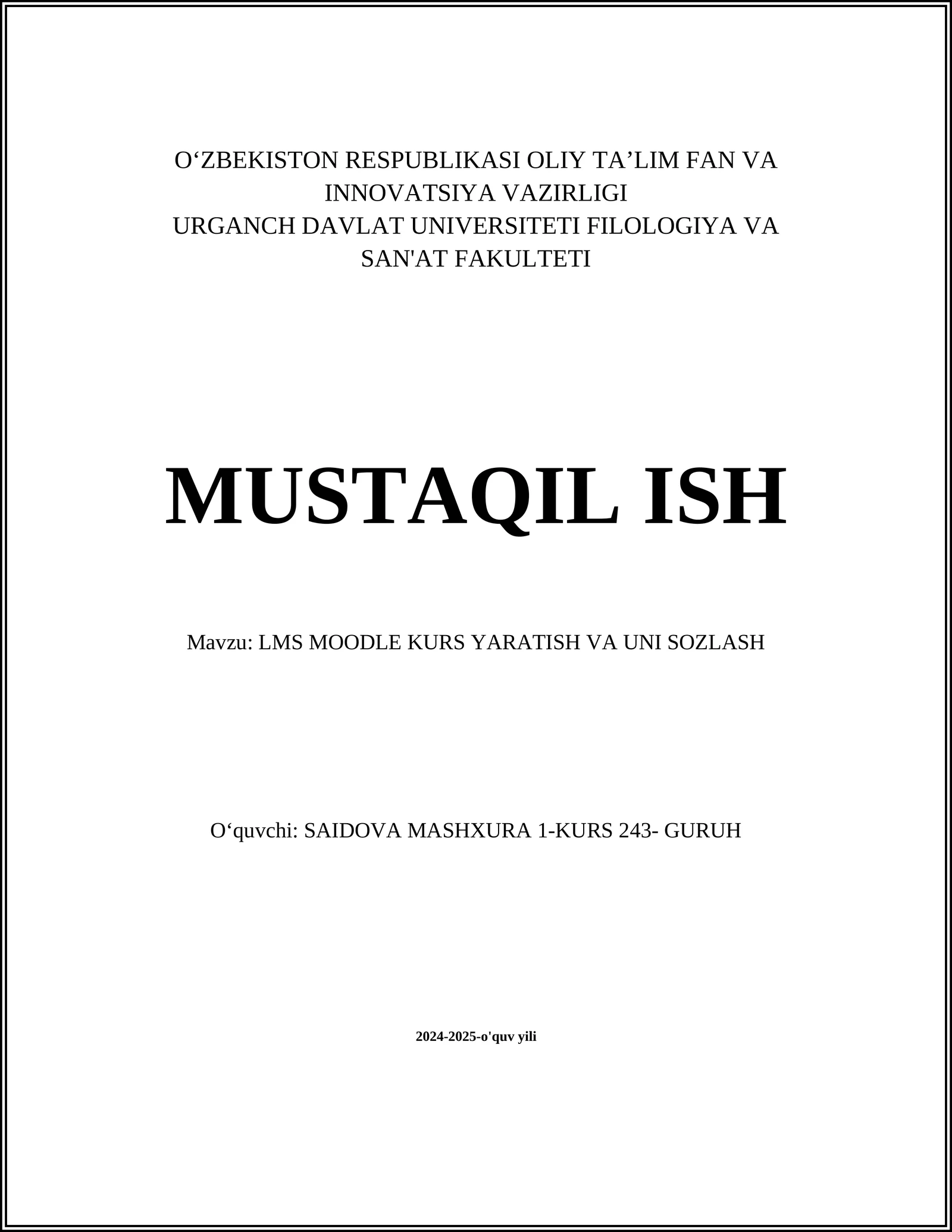 LMS MOODLE KURS YARATISH VA UNI SOZLASH