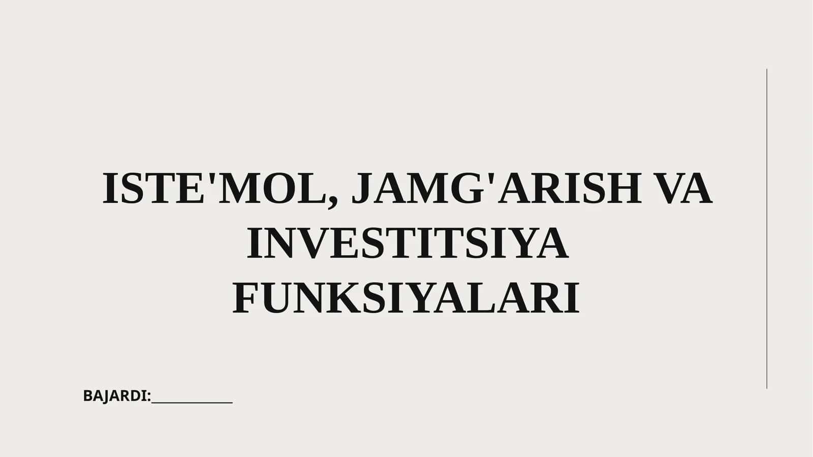 Iste'mol, Jamg'arish va Investitsiya Funksiyalari