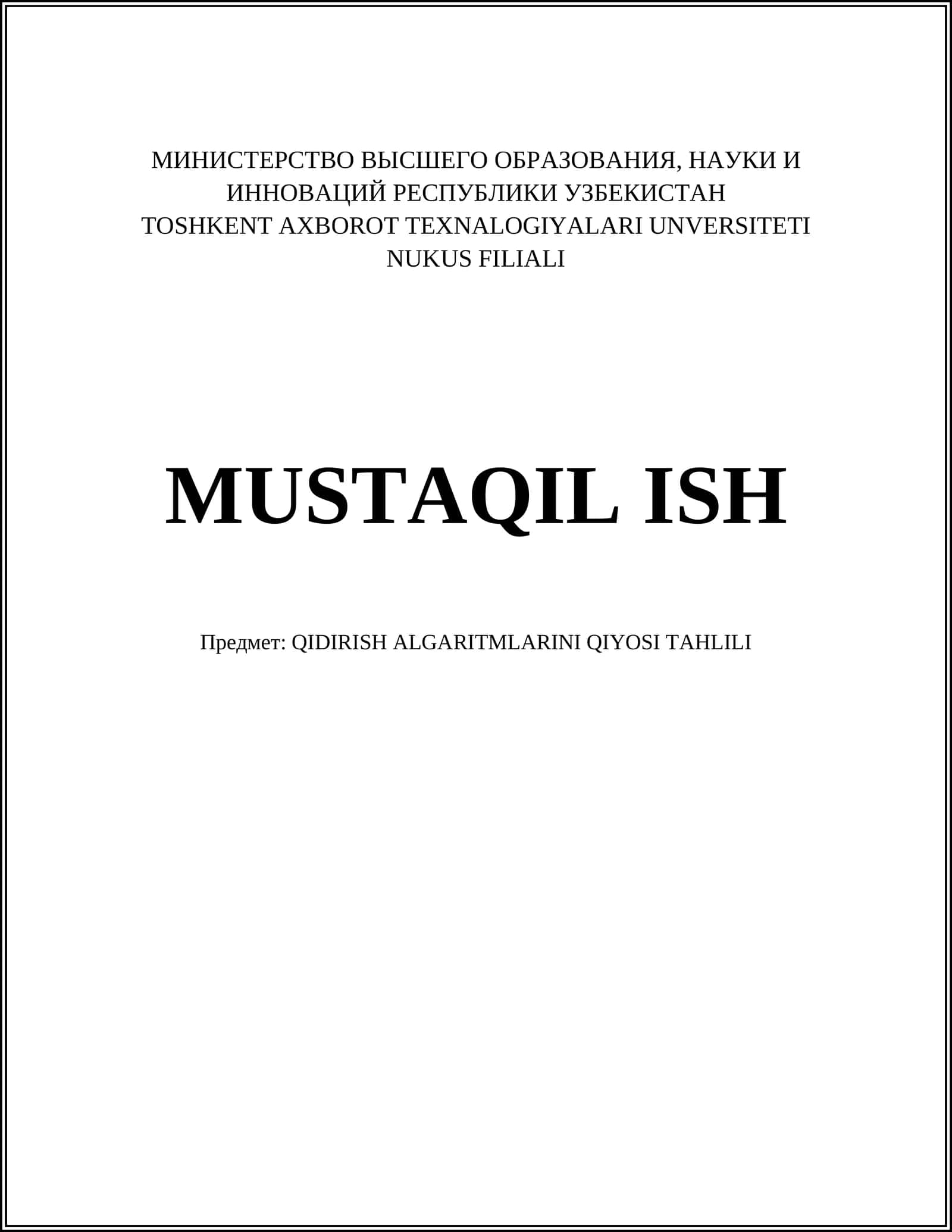QIDIRISH ALGARITMLARINI QIYOSI TAHLILI