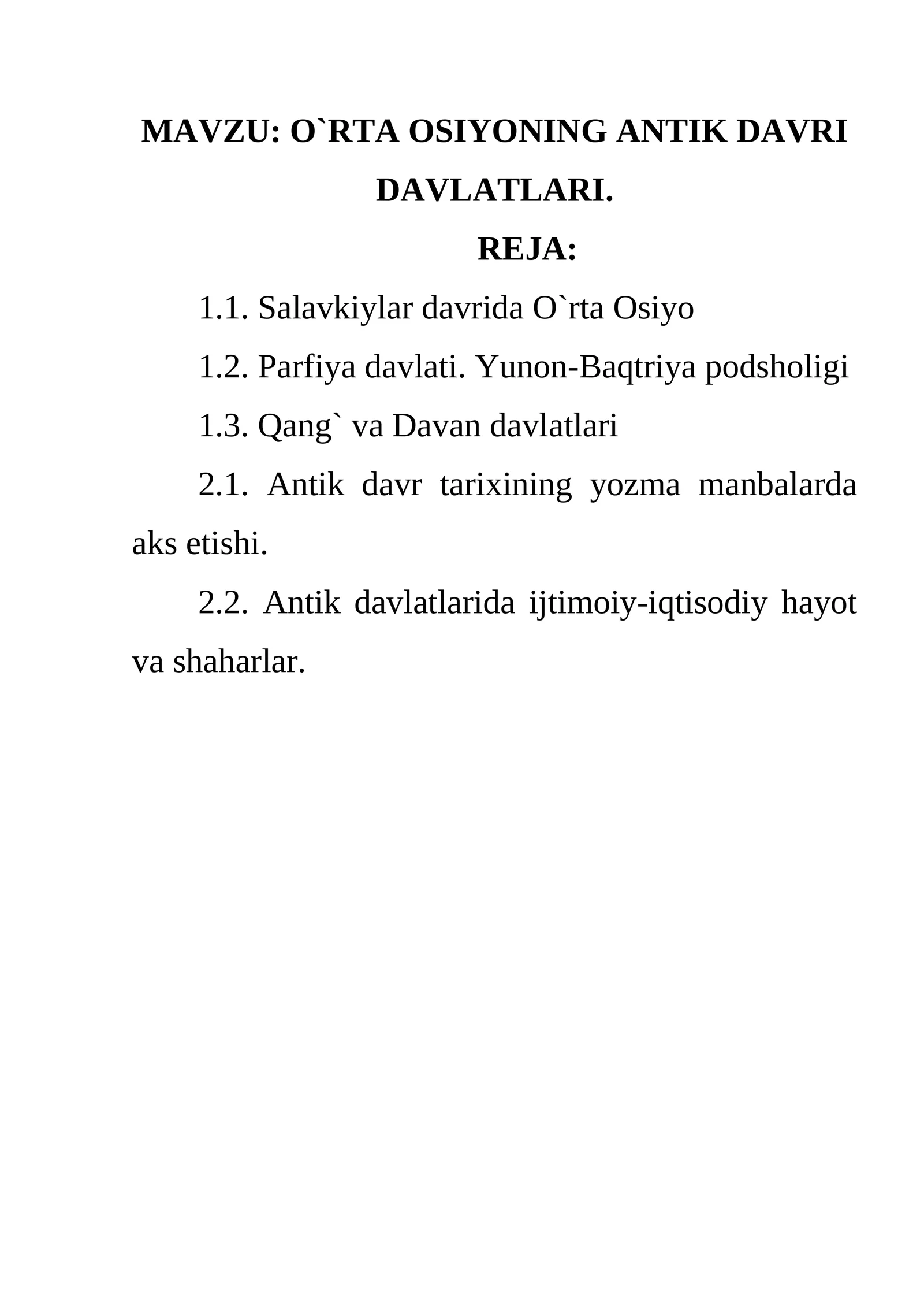 O`RTA OSIYONING ANTIK DAVRI DAVLATLARI