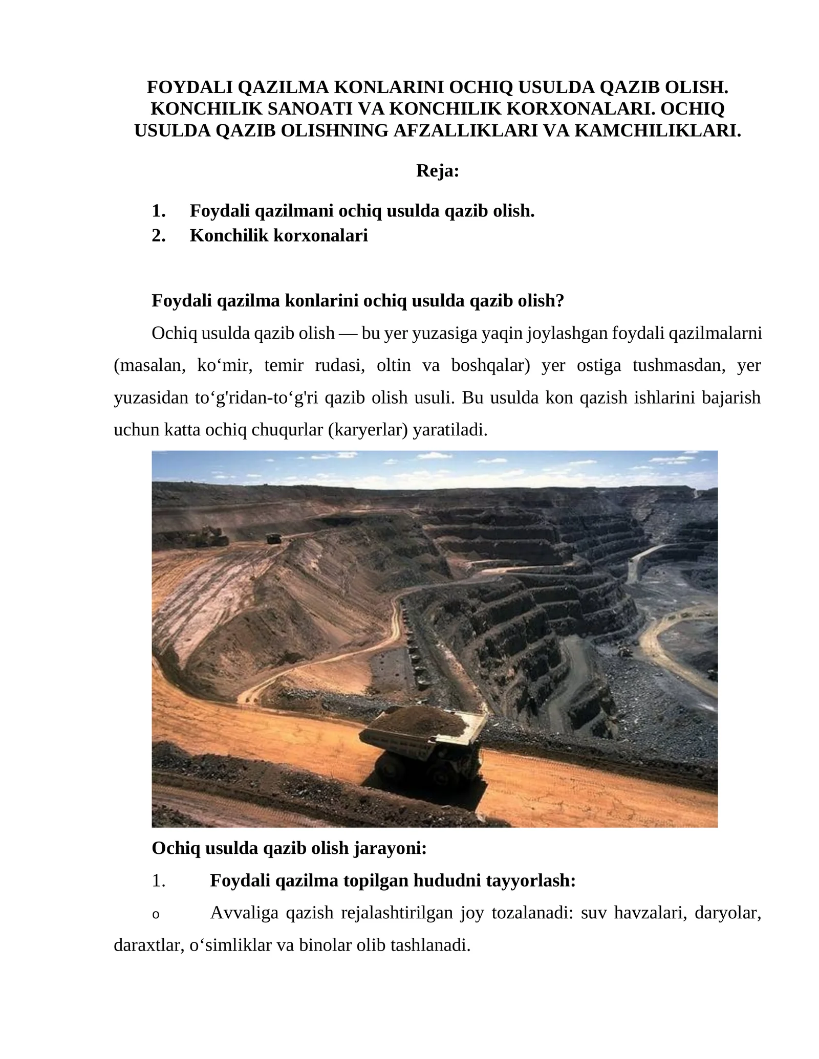 Ochiq usulda qazib olish