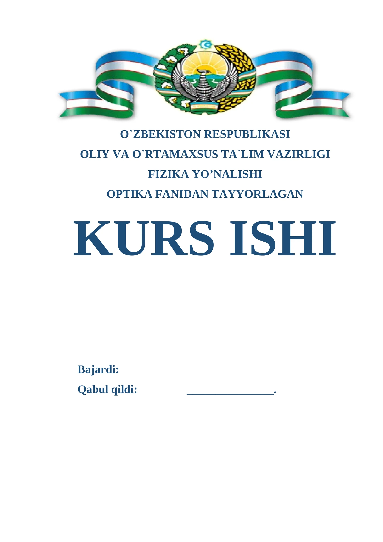 OPTIKA FANIDAN TAYYORLAGAN KURS ISHI