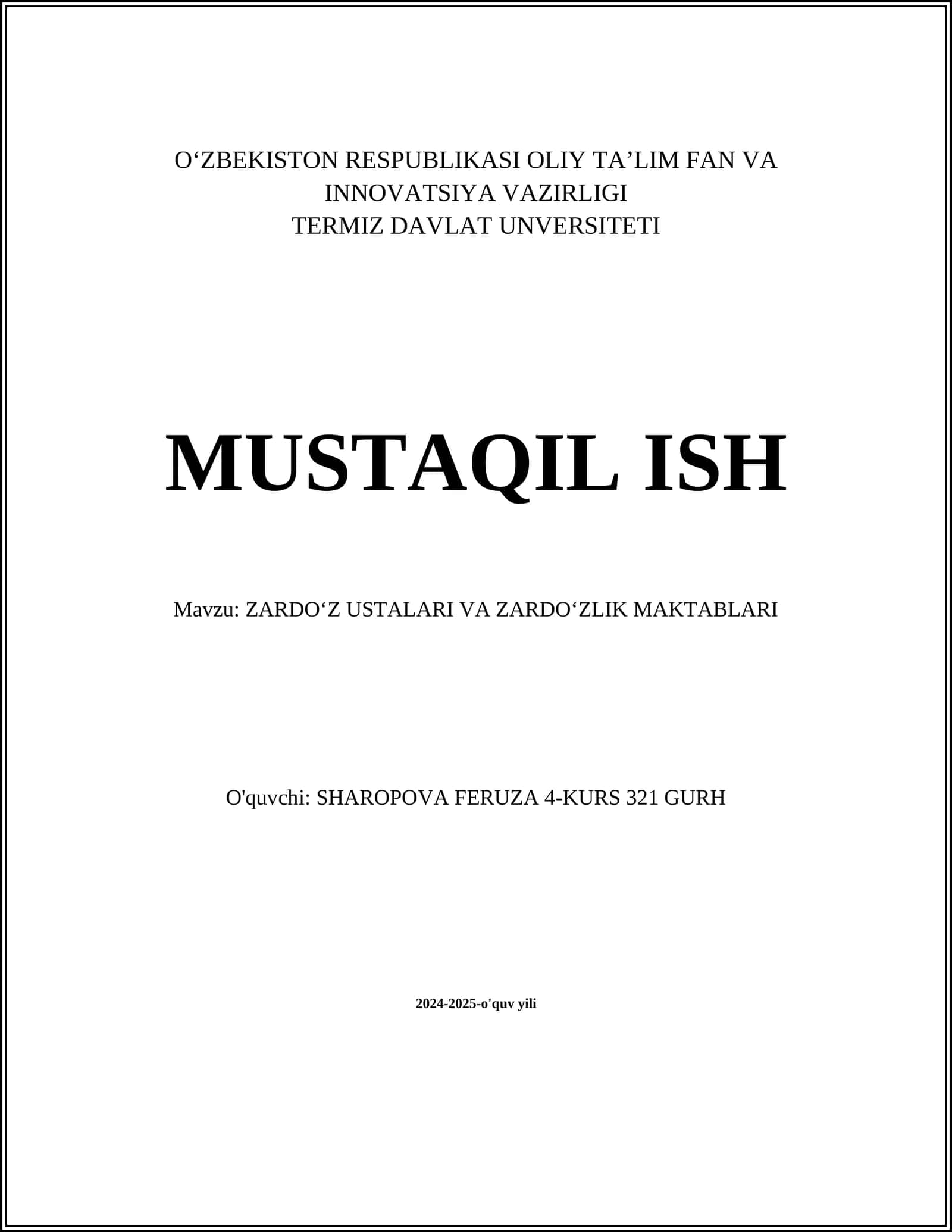ZARDOʻZ USTALARI VA ZARDOʻZLIK MAKTABLARI