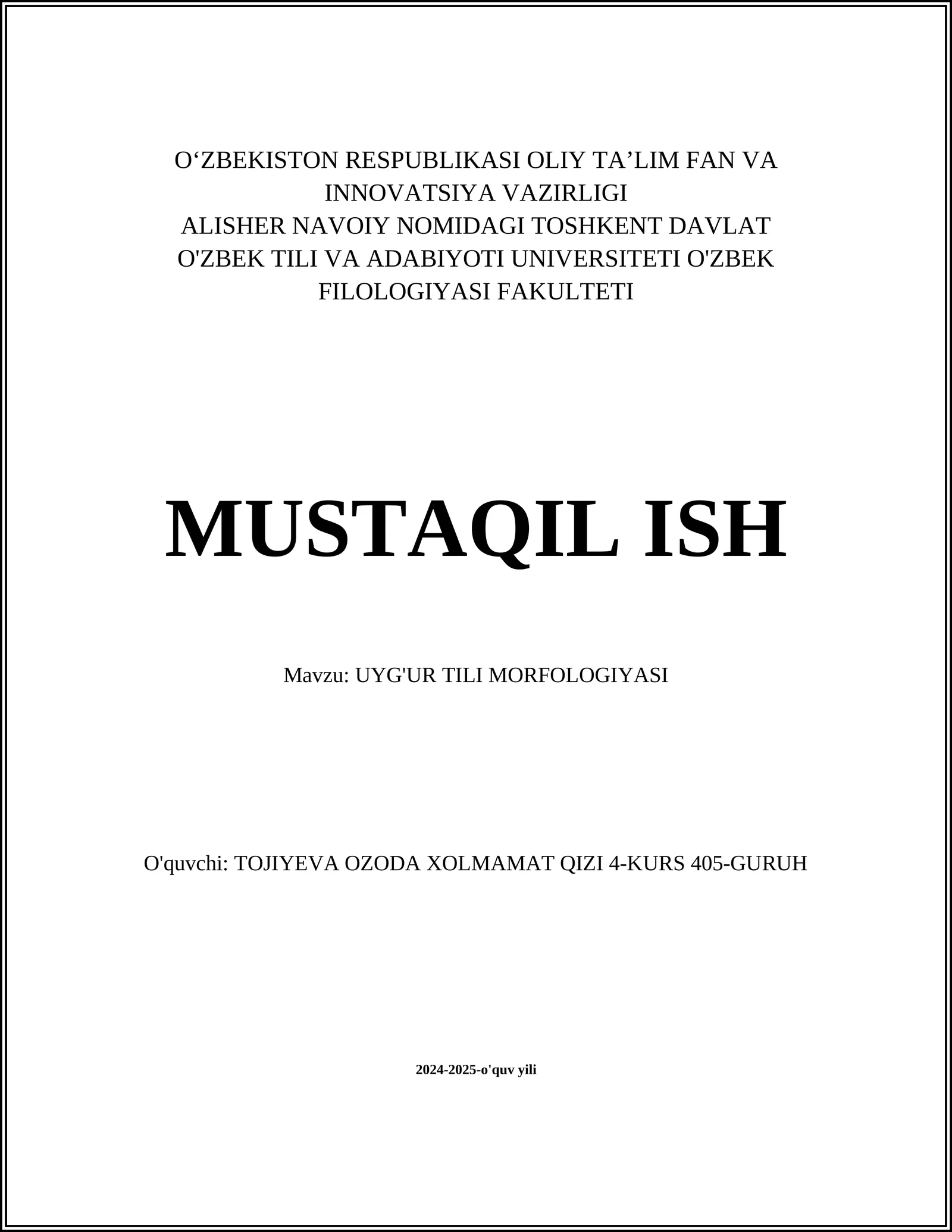 UYG'UR TILI MORFOLOGIYASI