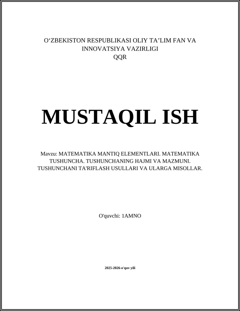 MATEMATIKA MANTIQ ELEMENTLARI