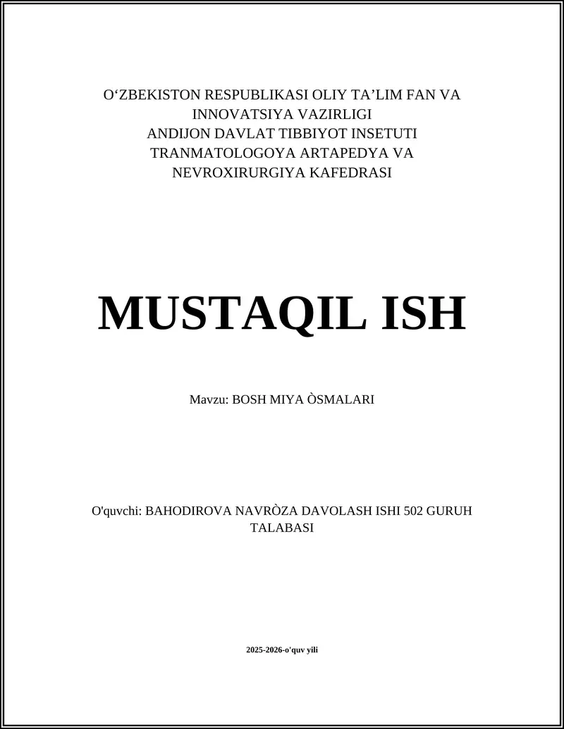 BOSH MIYA ÒSMALARI