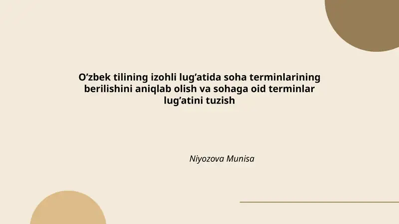 O‘zbek tilining izohli lug’atida soha terminlarining berilishini aniqlab olish va sohaga oid terminlar lug’atini tuzish
