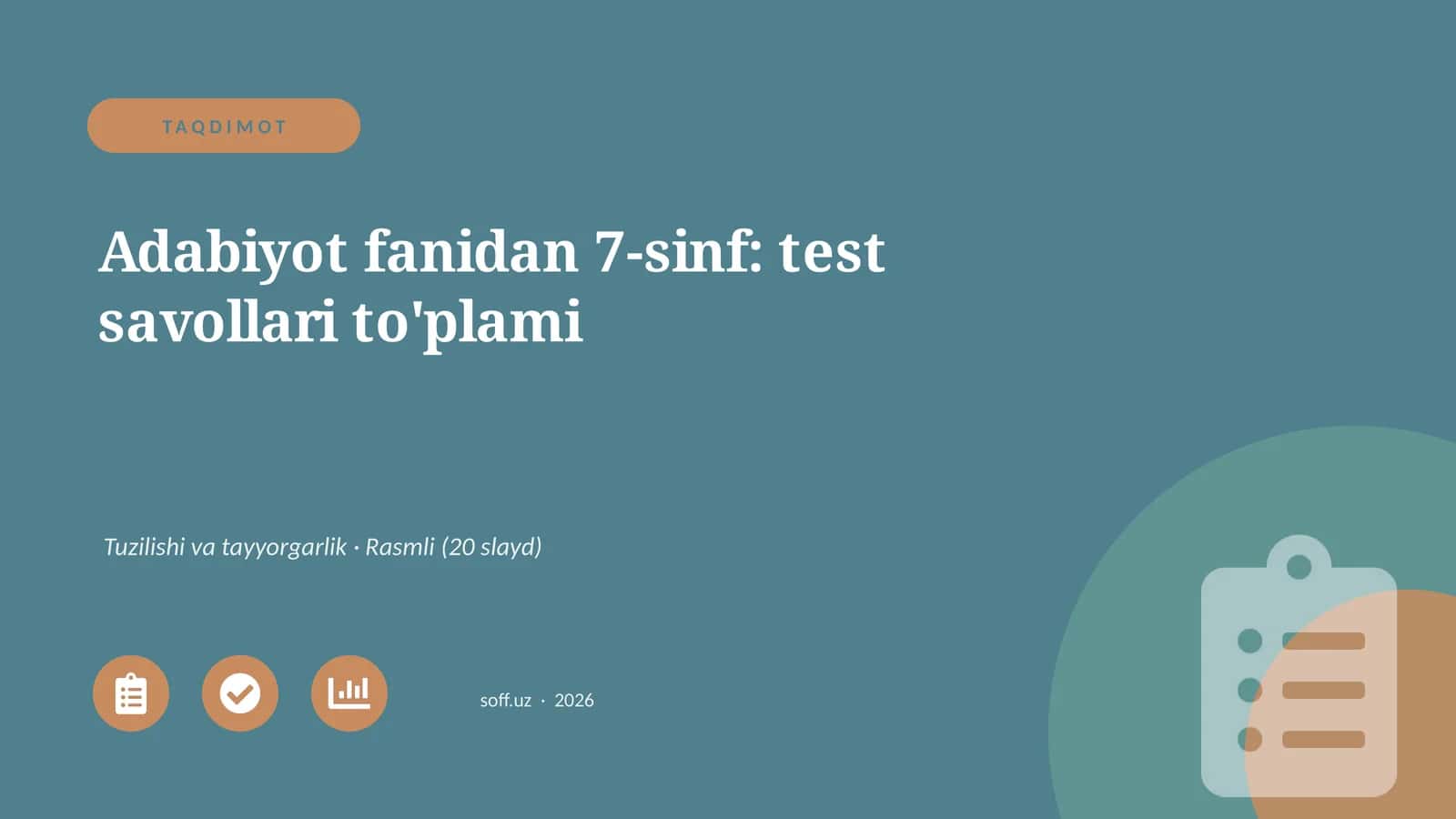 Adabiyot fanidan 7-sinf: test savollari to'plami