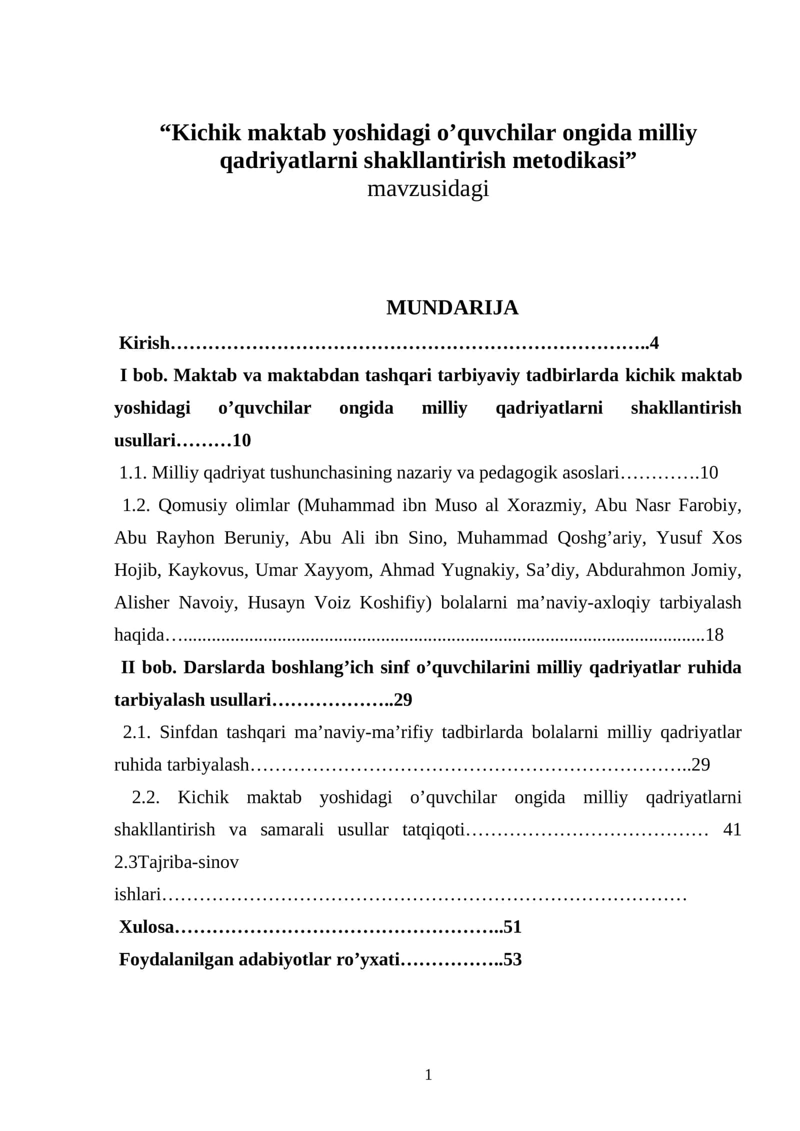 Kichik maktab yoshidagi o’quvchilar ongida milliy qadriyatlarni shakllantirish metodikasi