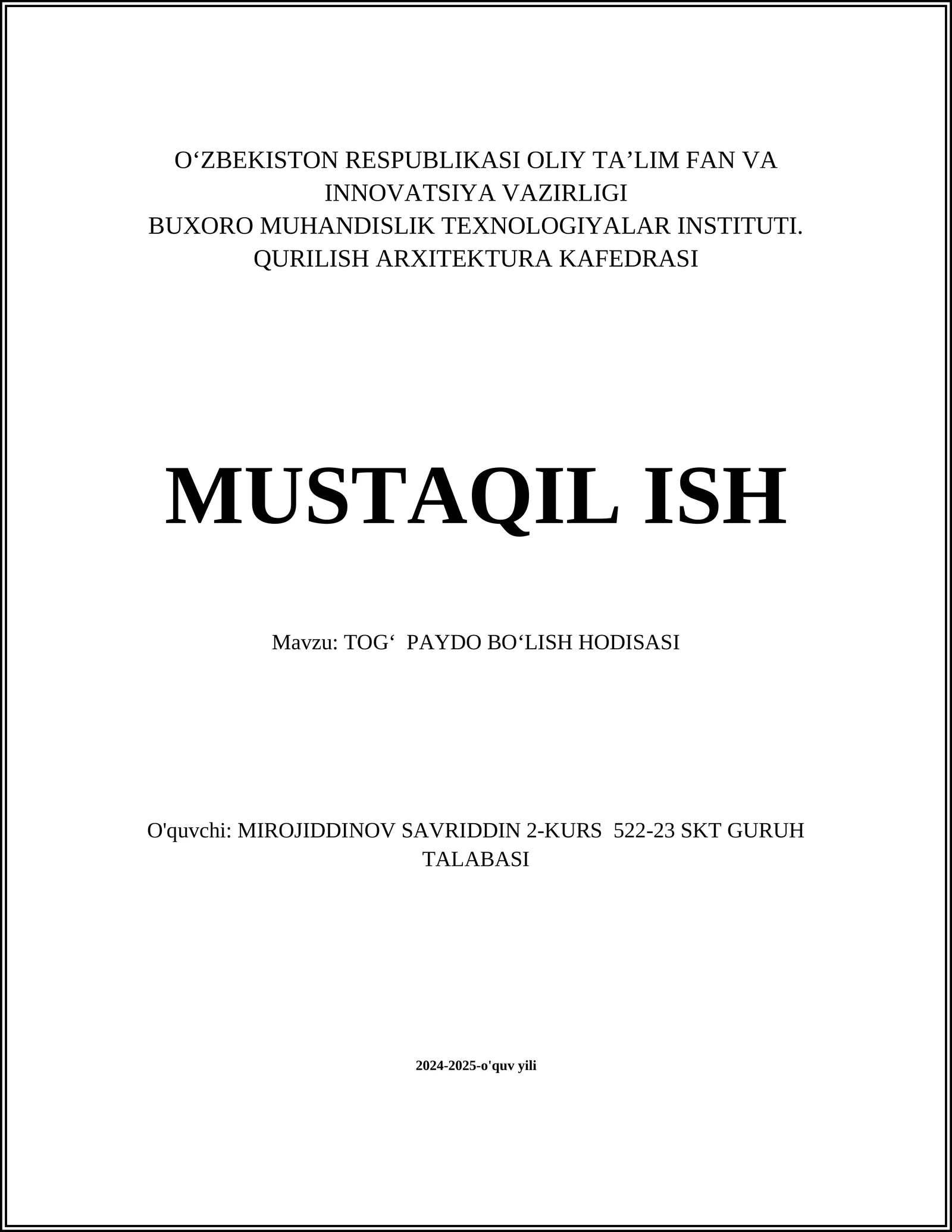 TOGʻ PAYDO BOʻLISH HODISASI