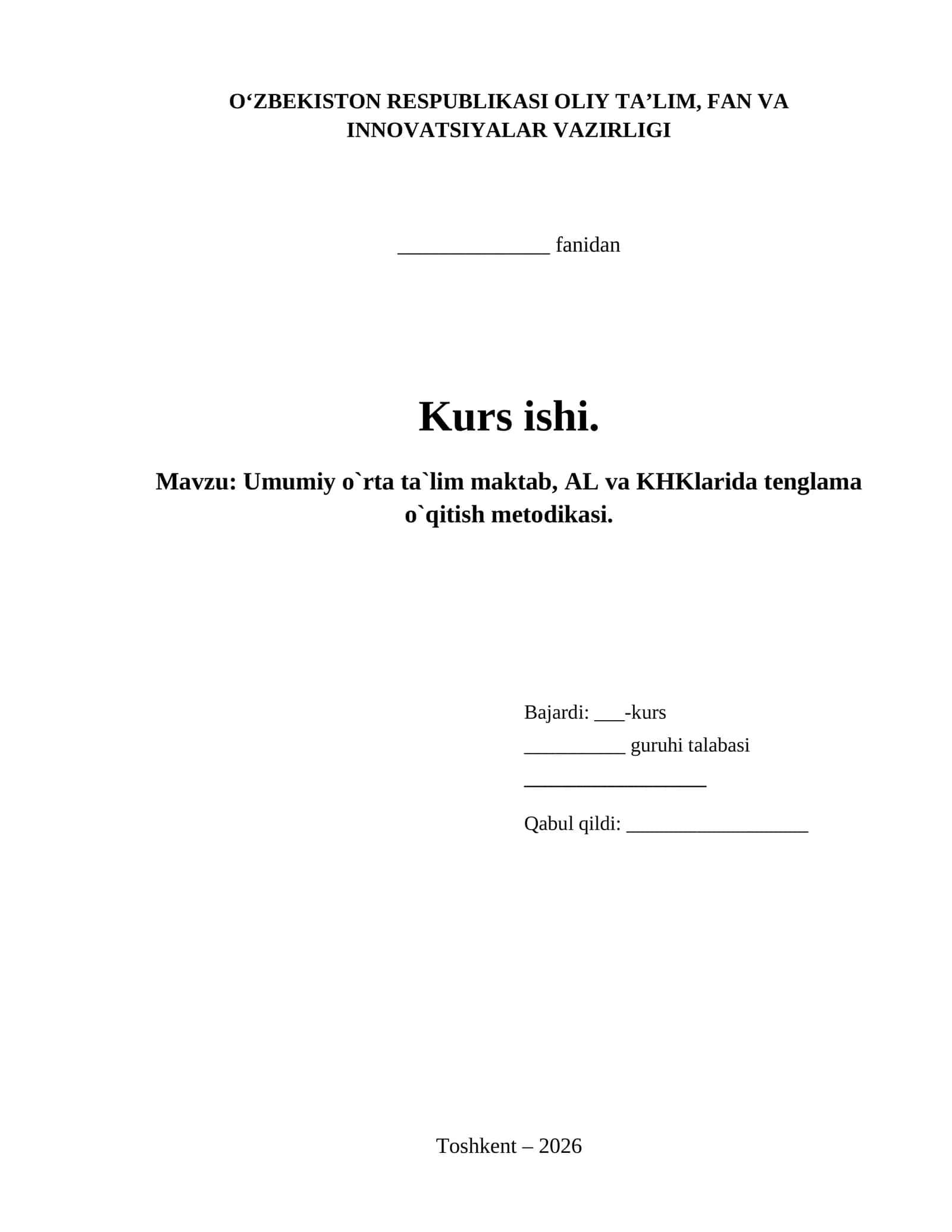 Umumiy o`rta ta`lim maktab, AL va KHKlarida tenglama o`qitish metodikasi.