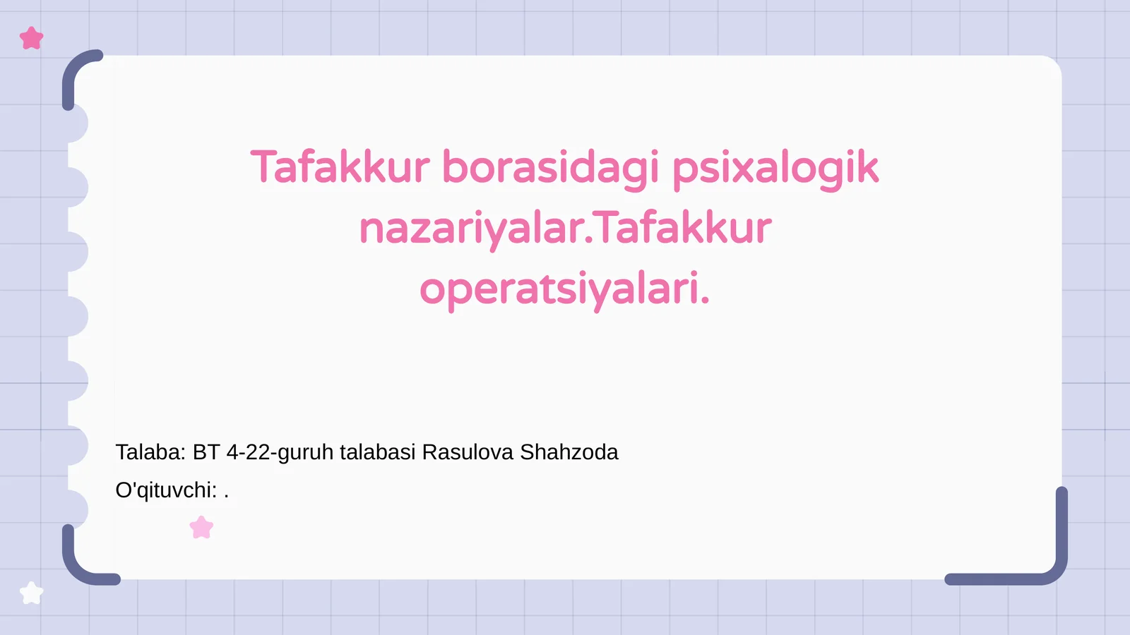 Tafakkur borasidagi psixalogik nazariyalar.Tafakkur operatsiyalari