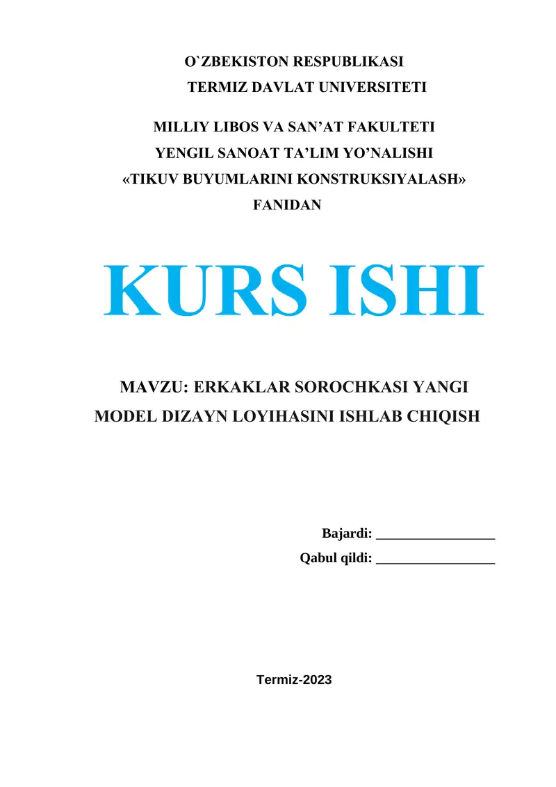 ERKAKLAR SOROCHKASI YANGI MODEL DIZAYN LOYIHASINI ISHLAB CHIQISH
