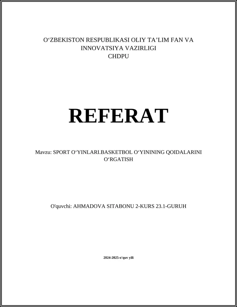 Basketbol O'yinlari. Basketbol O'yinining Qoidalari