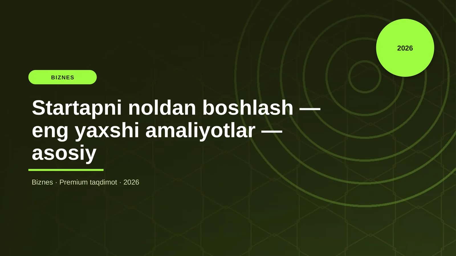 Startapni noldan boshlash — eng yaxshi amaliyotlar — asosiy