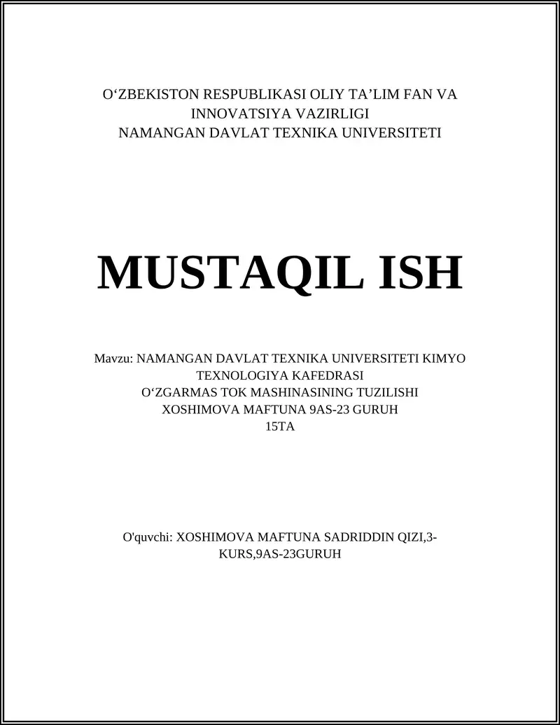 Oʻzgarmas tok mashinasining tuzilishi