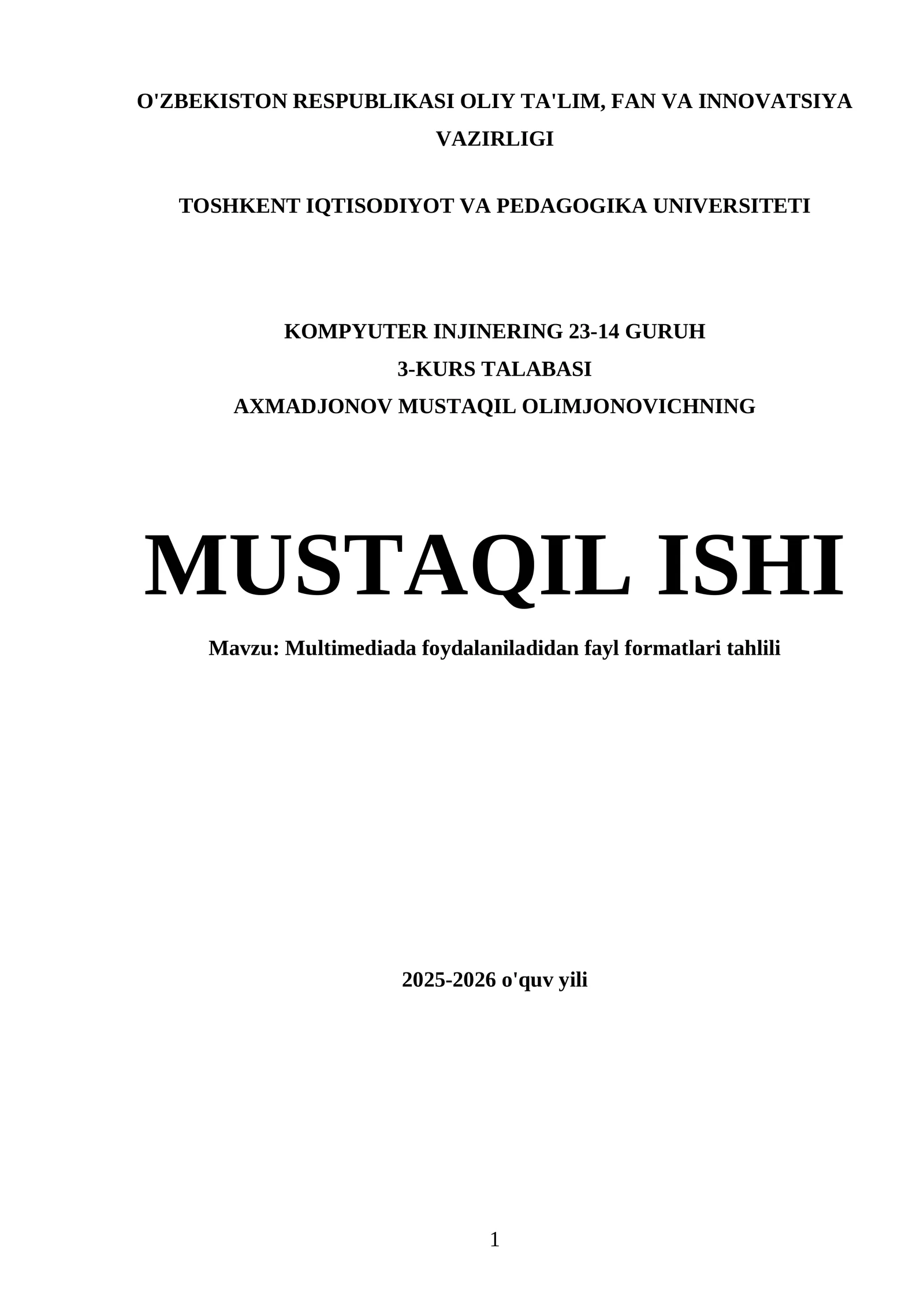 Multimediada foydalaniladidan fayl formatlari tahlili