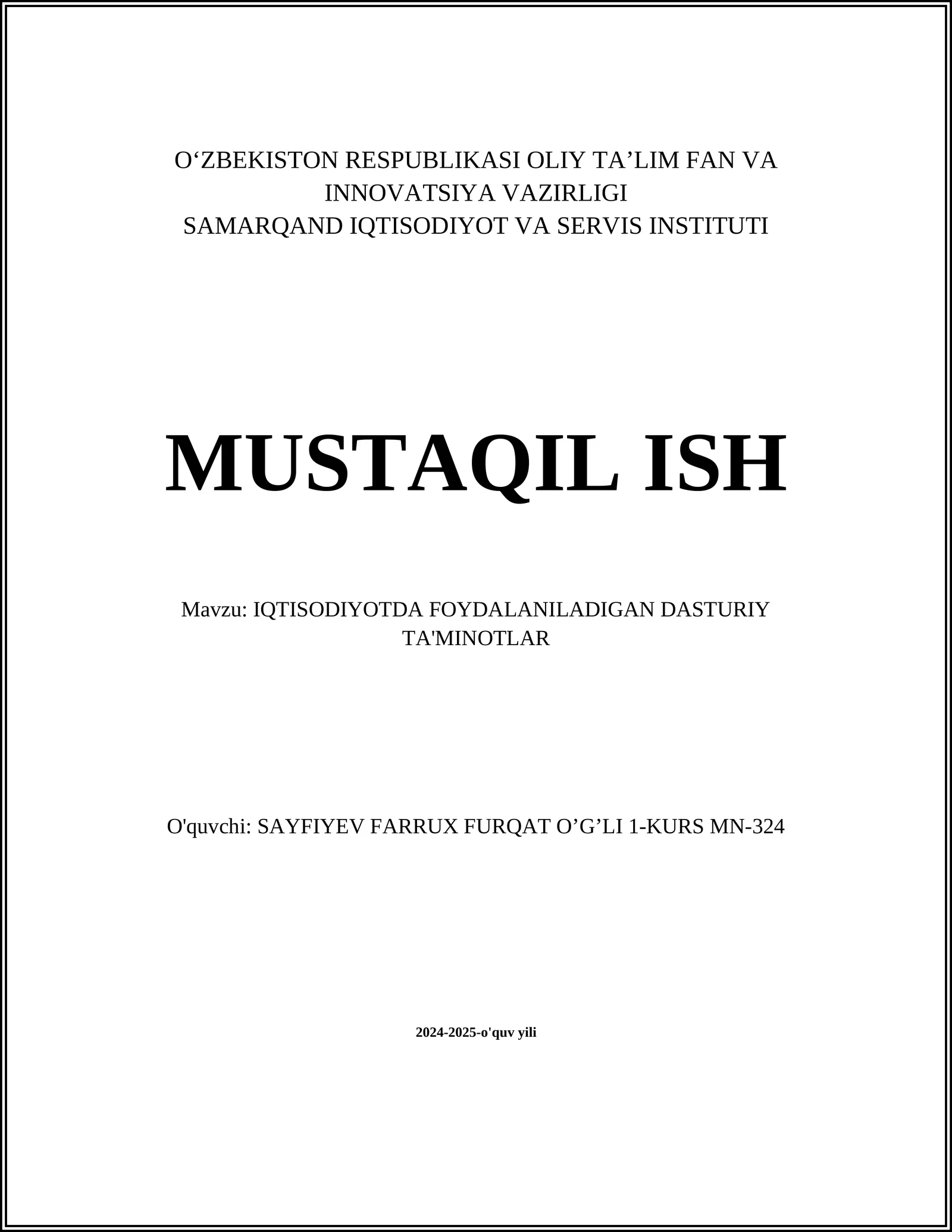 IQTISODIYOTDA FOYDALANILADIGAN DASTURIY TA'MINOTLAR