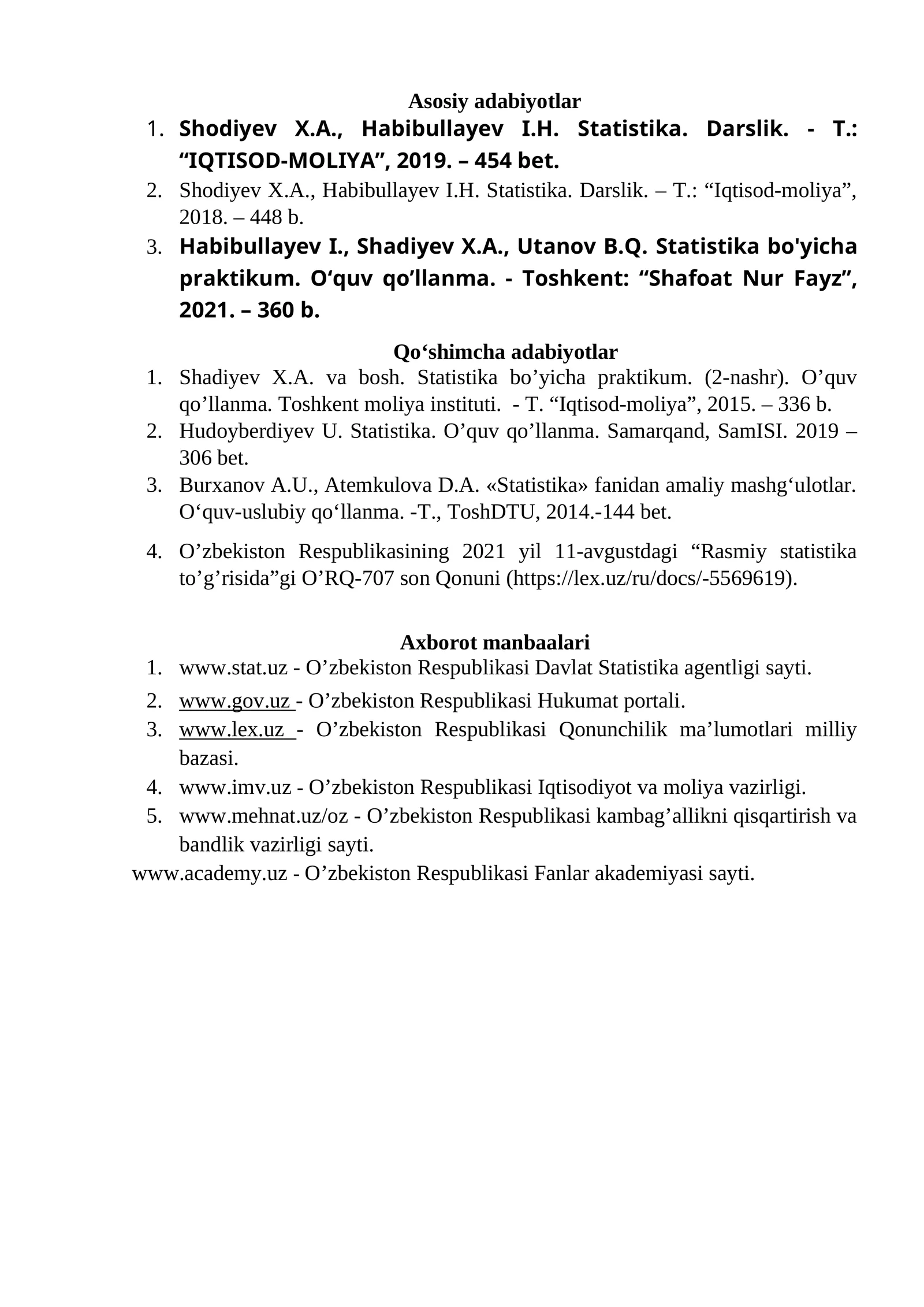 Statistika. Darslik