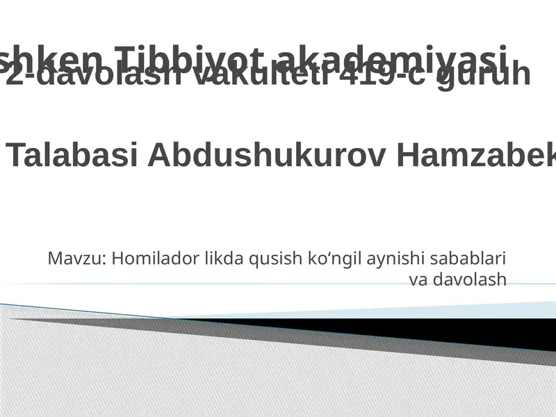 Homiladorlikda qusish ko'ngilaynishining sabablarini va davolashni o'rganish