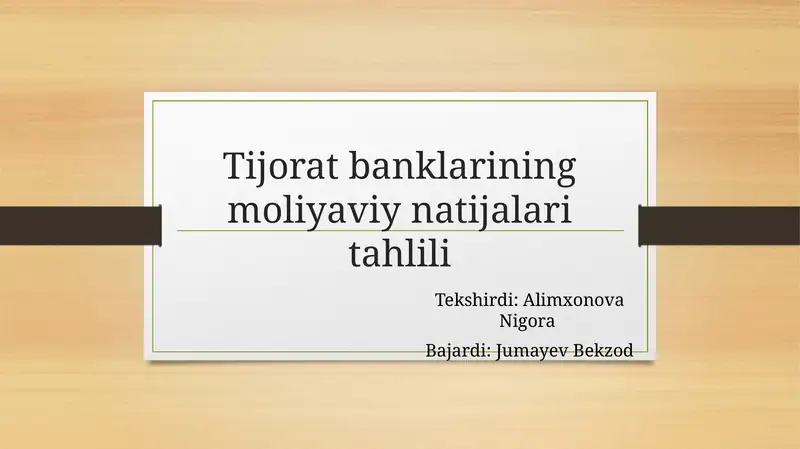 Moliyaviy natijalar tushunchasi va tahlili
