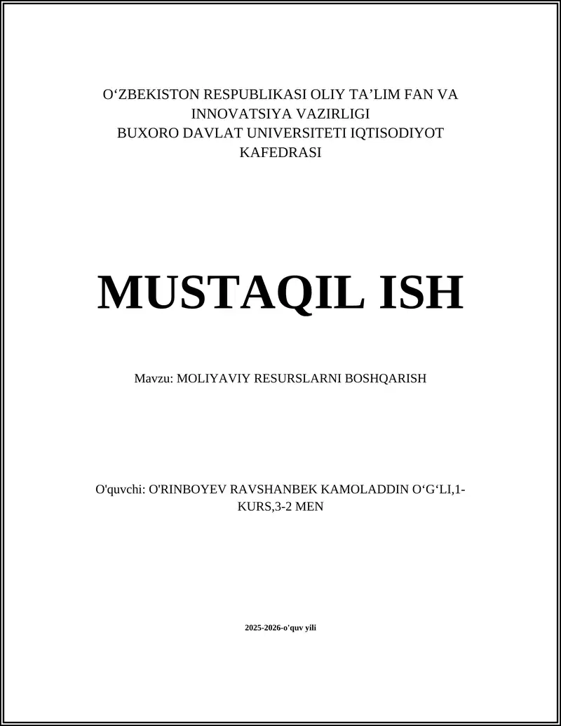 Moliyaviy Resurslarni Boshqarish