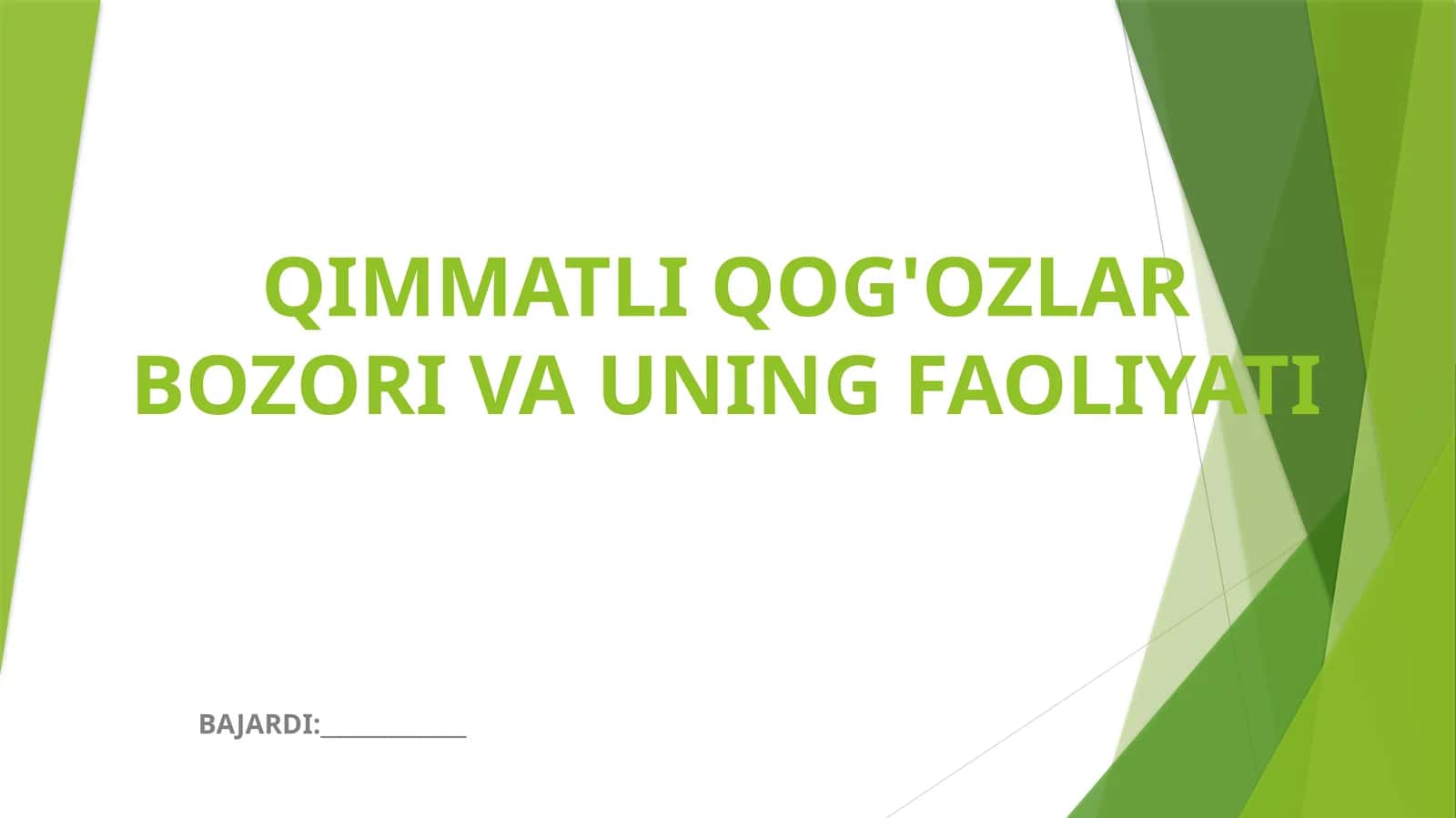 QIMMATLI QOG'OZLAR BOZORI VA UNING FAOLIYATI