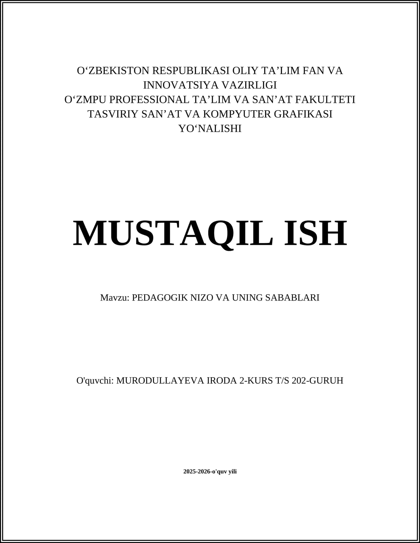 PEDAGOGIK NIZO VA UNING SABABLARI