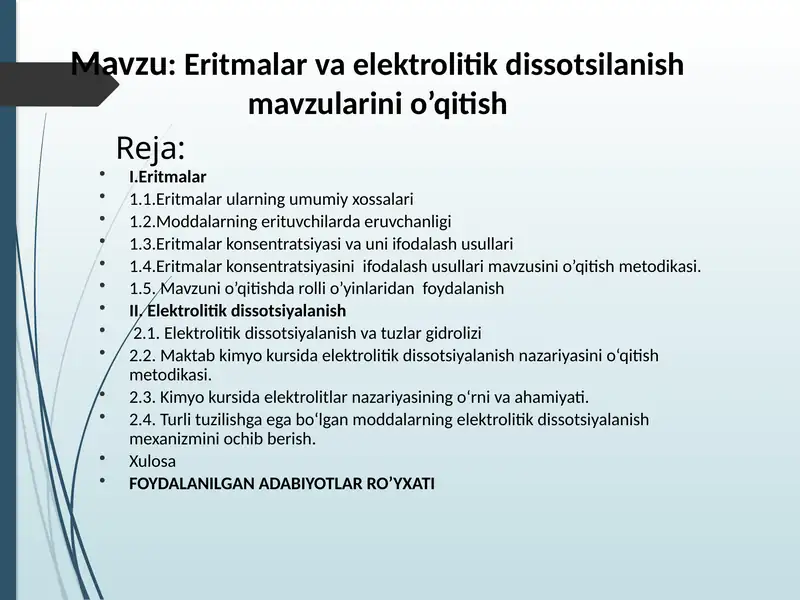 Eritmalar va elektrolitik dissotsilanish