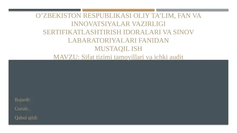 Sifat tizimi tamoyillari va ichki audit