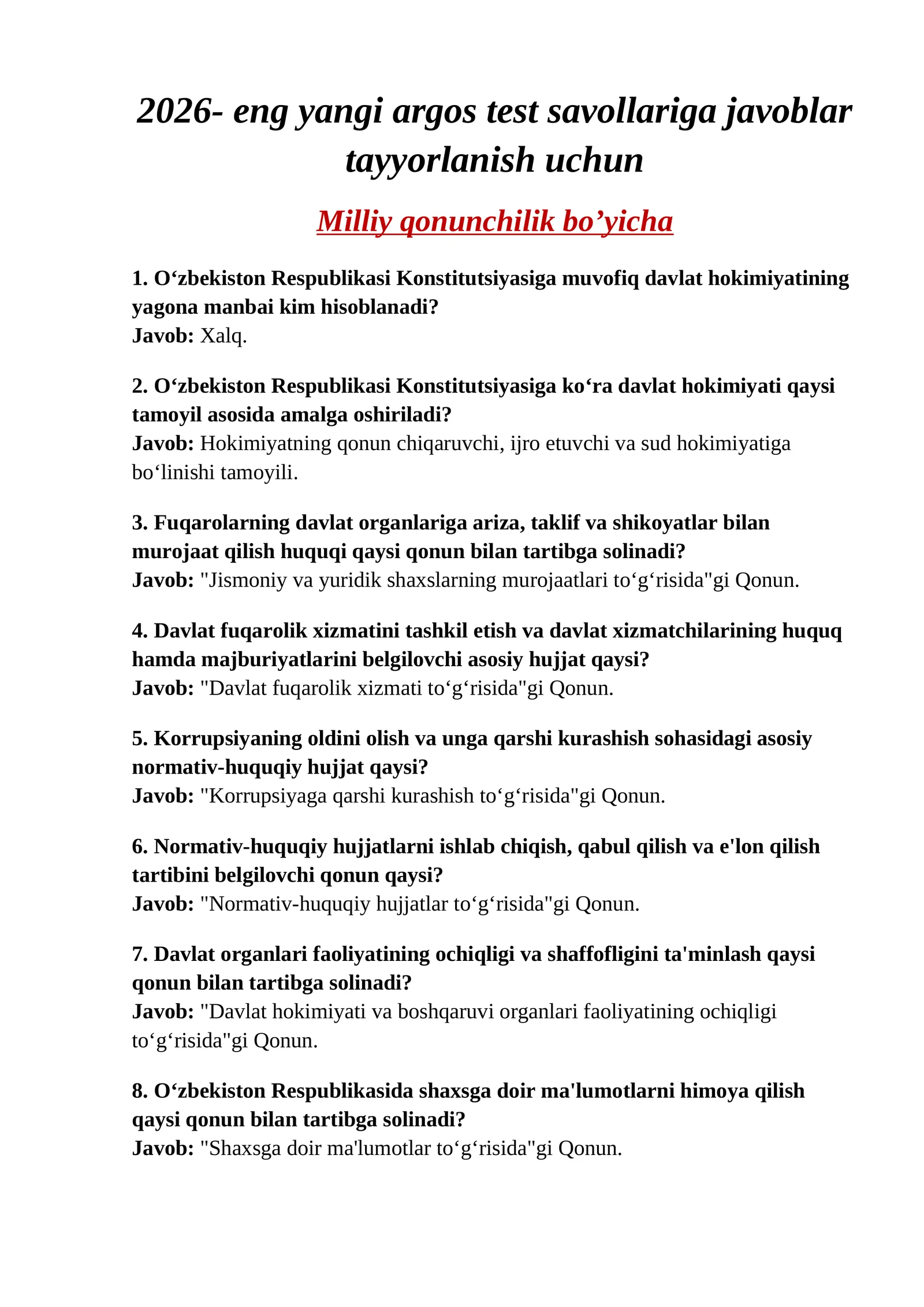2026- eng yangi argos test savollariga javoblar tayyorlanish uchun