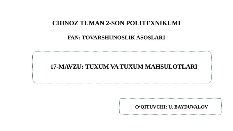 Tuxum va Tuxum Mahsulotlari