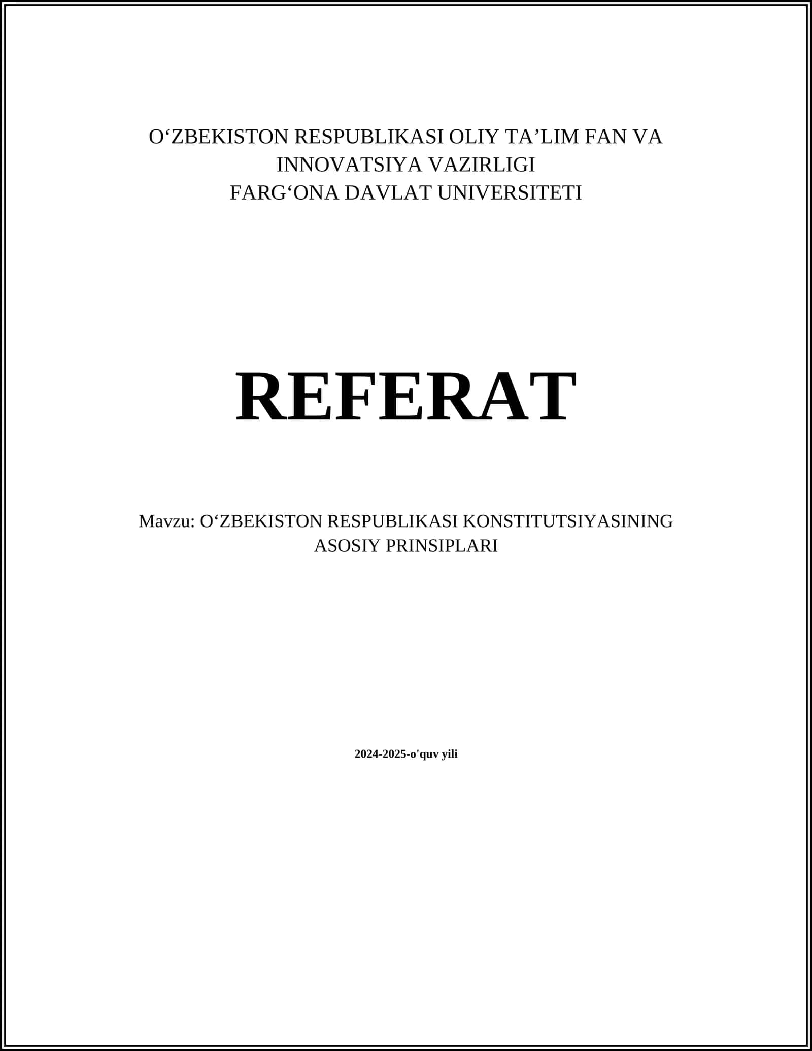 OʻZBEKISTON RESPUBLIKASI KONSTITUTSIYASINING ASOSIY PRINSIPLARI