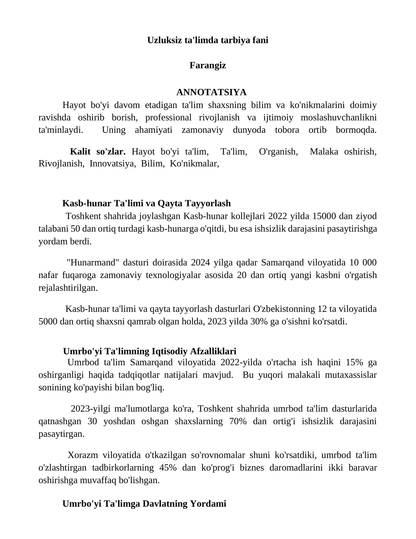 Kasb-hunar Ta'limi va Qayta Tayyorlash