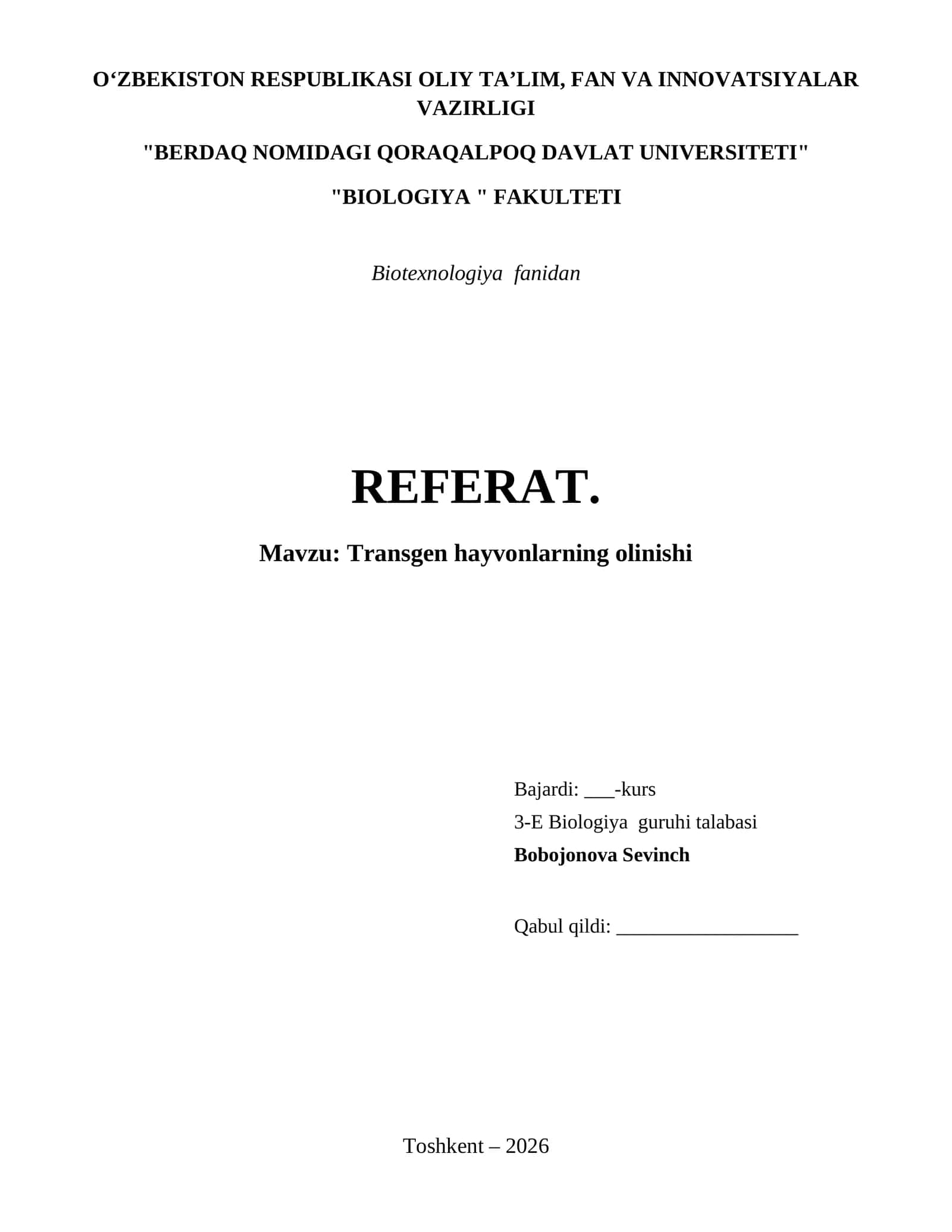 Transgen hayvonlarning olinishi