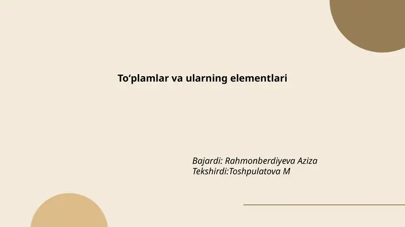 Toʻplamlar va ularning elementlari