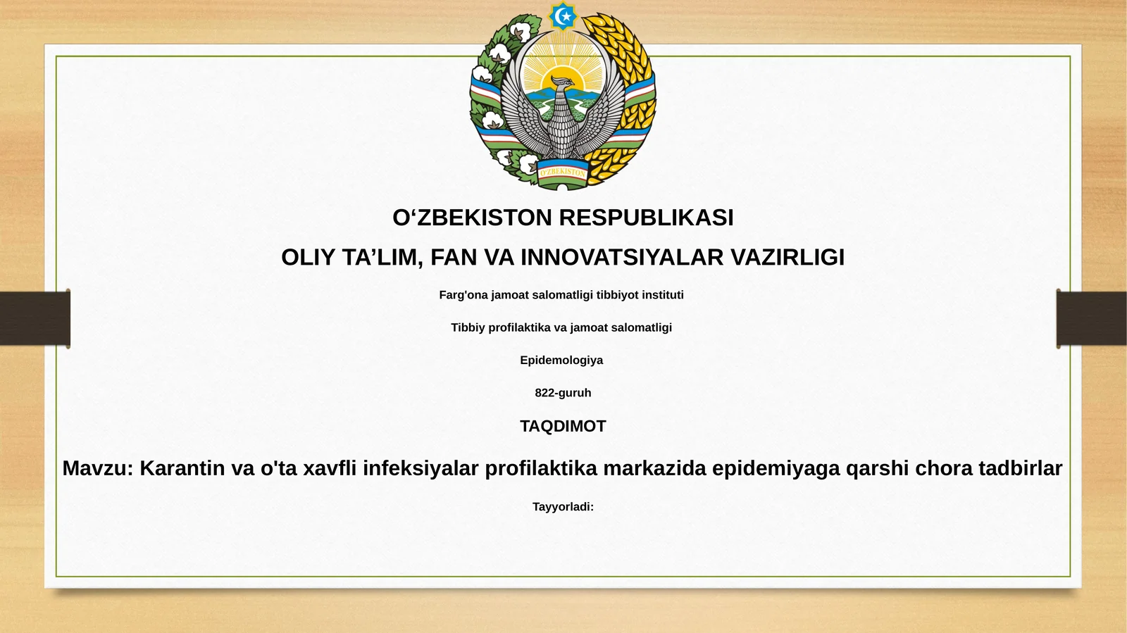 Karantin va o'taxavfli infeksiyalar profilaktika markazida epidemiya qarshi choratadbirlar